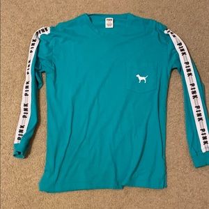 PINK teal long sleeve logo tee size M